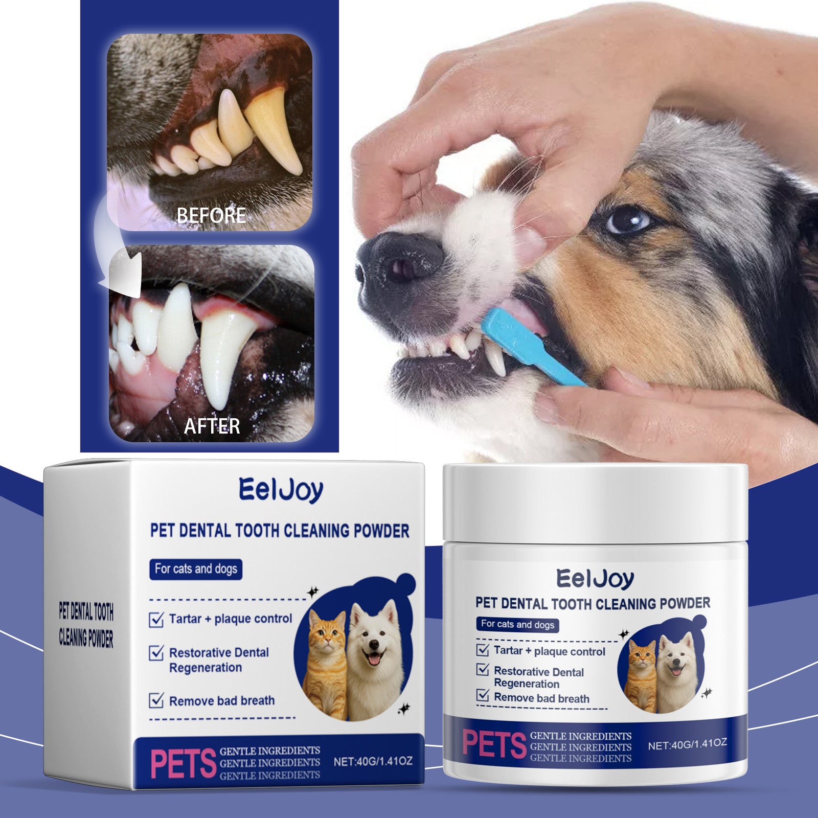 Poudre de nettoyage des dents des animaux de compagnie