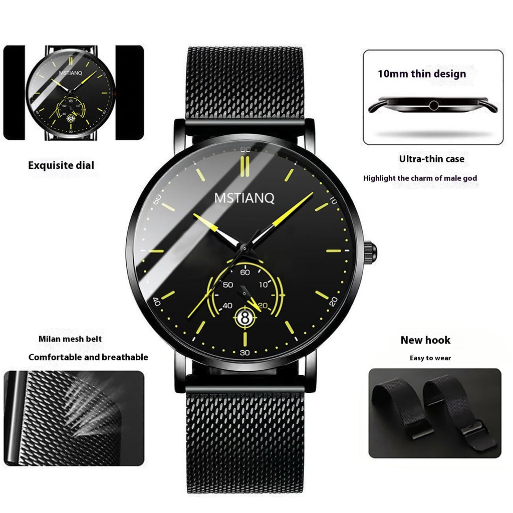 Trade Watch Stylish Black Technology Ceinture en acier raffiné calendrier casual coréen