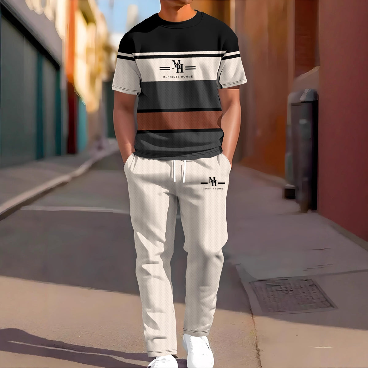 Vêtements de sport occasionnels manches courtes et pantalons longs Imprimés Ensemble deux pièces