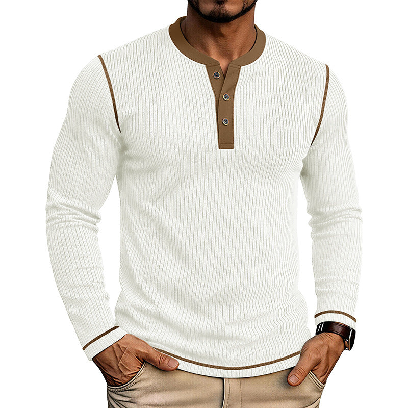 T-shirt manches longues pour hommes avec un chandail Henley bloqué en couleur