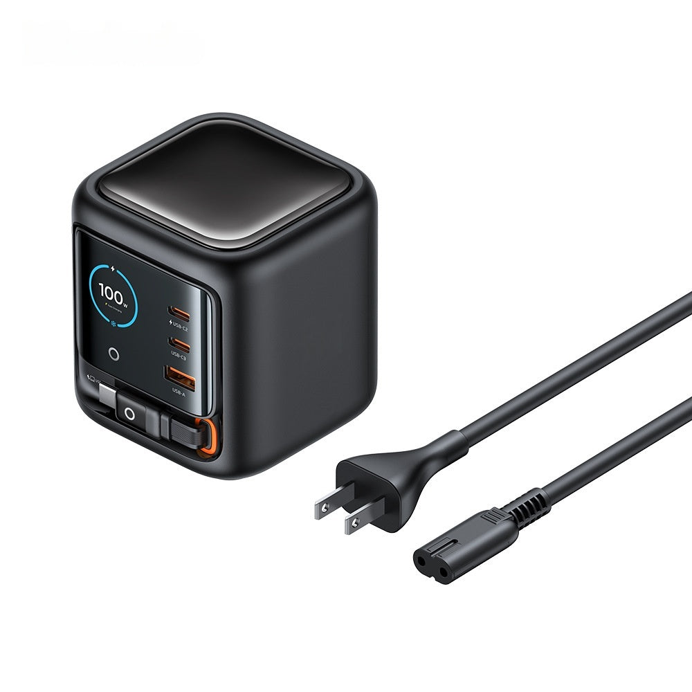100W GaN Multi-Port Charger with Built-in Retractable Type-C Cable - AI Smart Display UK E