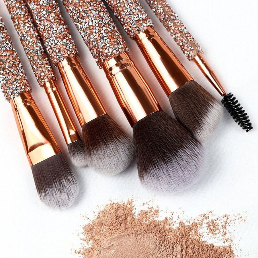 Pinceau de maquillage de luxe 10Pcs Set Diamond Rivet Pinceau de maquillage en cristal