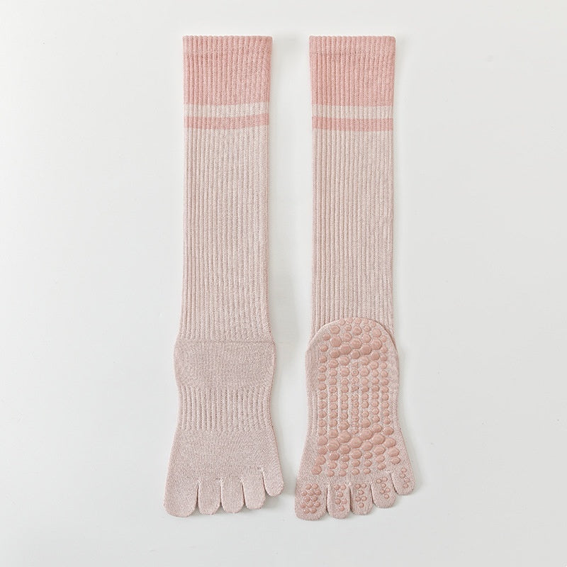 Chaussettes de yoga à cinq doigts à chevilles de couleur bloquées