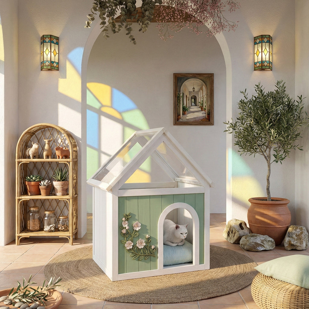 SAGE Cèdre certifié FSC Maison de chat intérieure avec toit en acrylique clair – Maison de chat en bois pour S