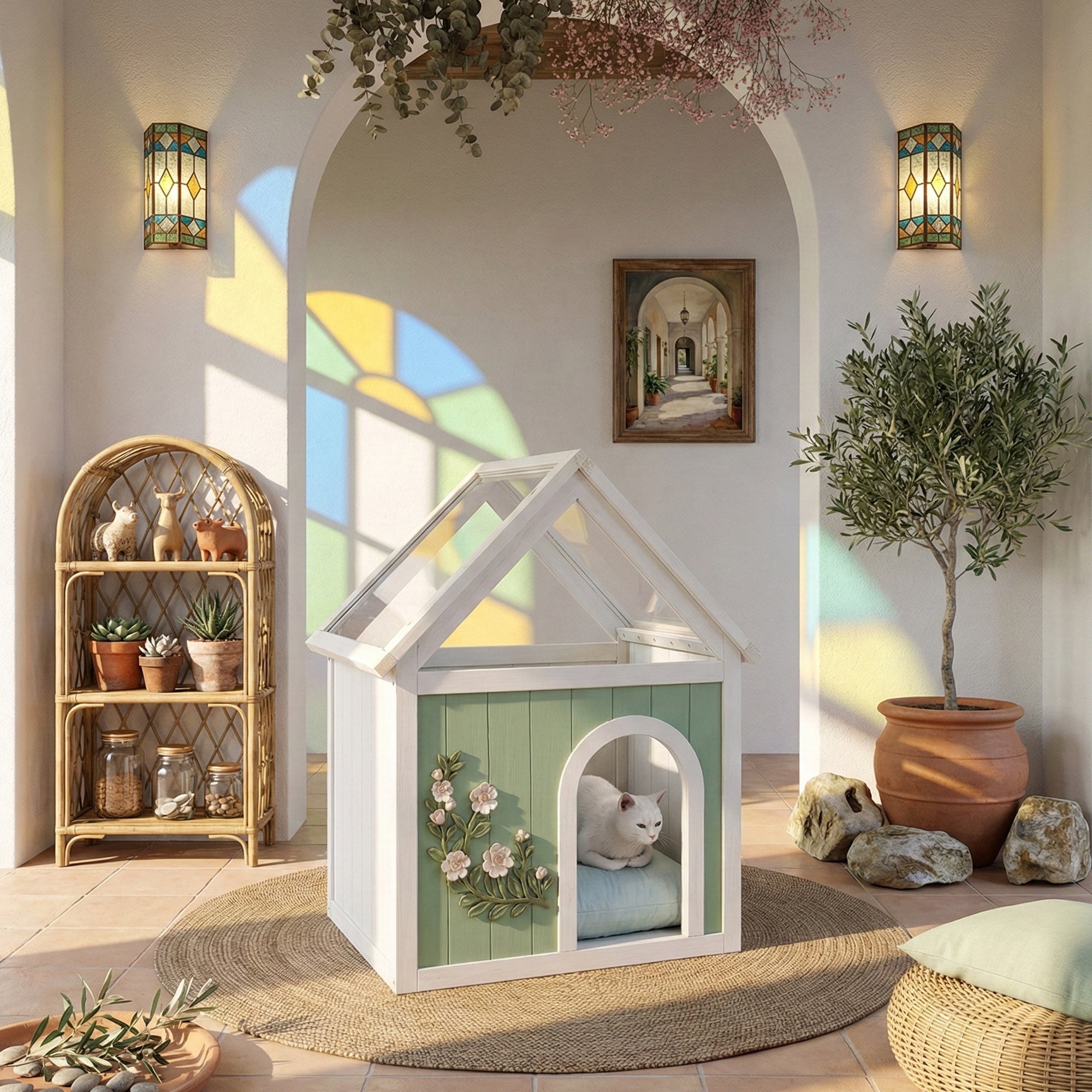 SAGE Cèdre certifié FSC Maison de chat intérieure avec toit en acrylique clair – Maison de chat en bois pour S