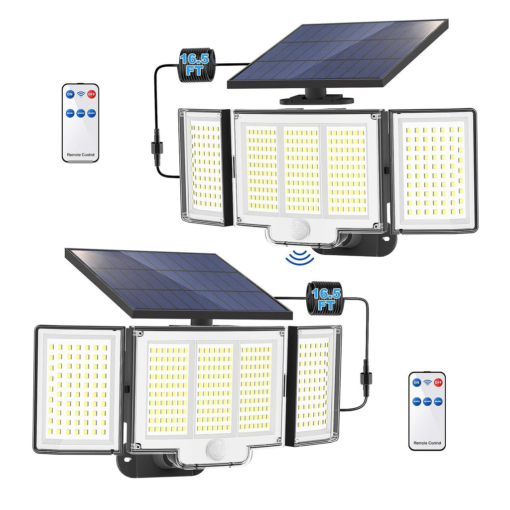 1,2 Pack Solar Lights Outdoor 348 LED Motion Sensor Lights With Remote Control 3 Head Wate