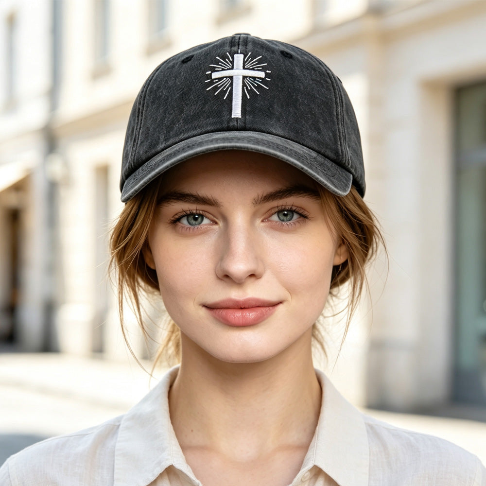 2pcs Vintage Lavé Croix Noire Brodé Casquette de Baseball Pour Hommes Femmes