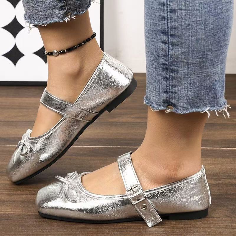 Chaussures plates de style français à gros orteil carré avec une Bow Detail