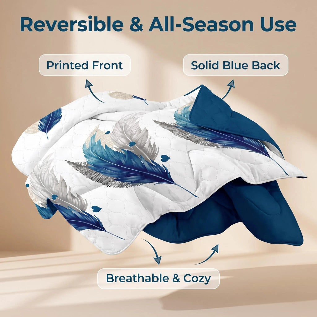 3-Piece bleu plume lit couvre-couche pour roi et roi de Californie