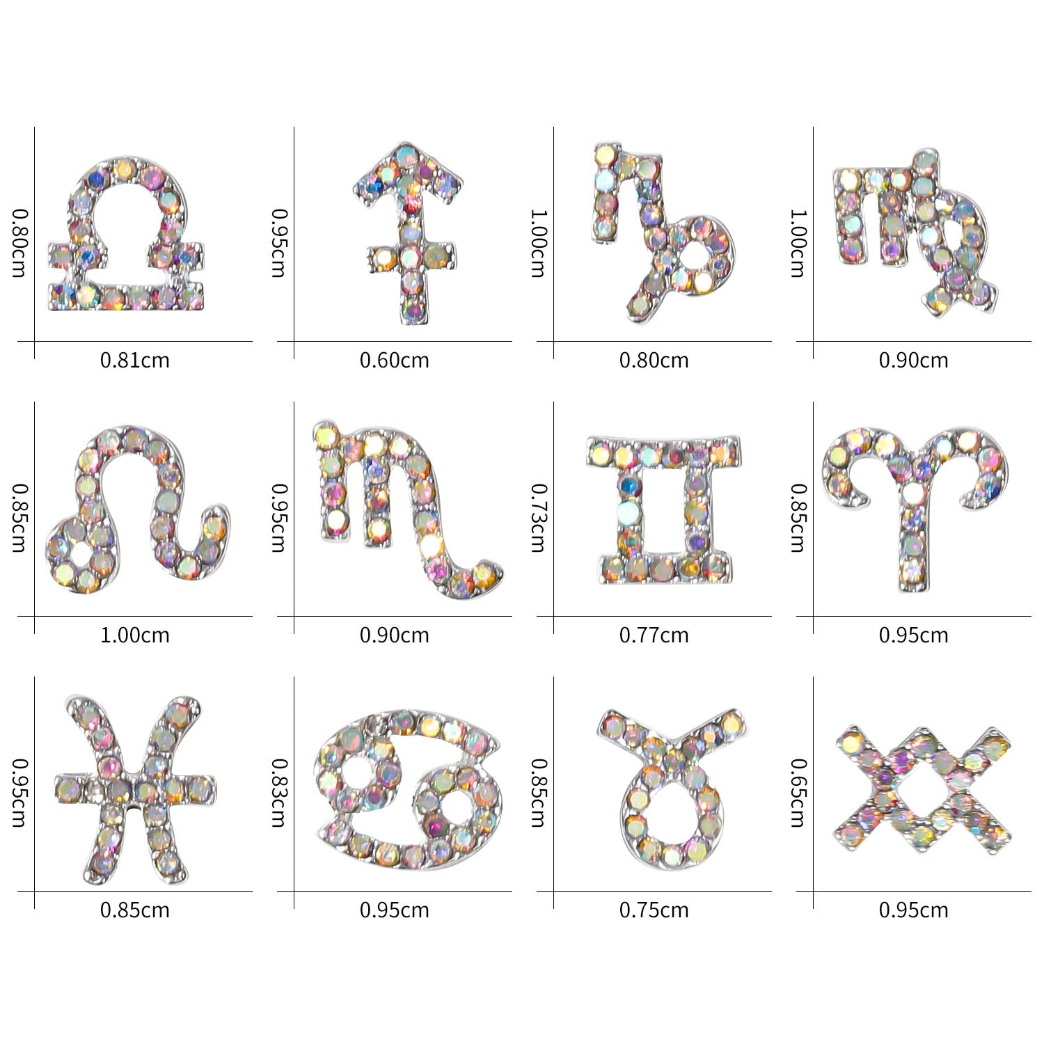 12 Stickers Filigrane Zodiac Art Accessoires Alliage Strass 3D pour Decorat de Nail Bricolage