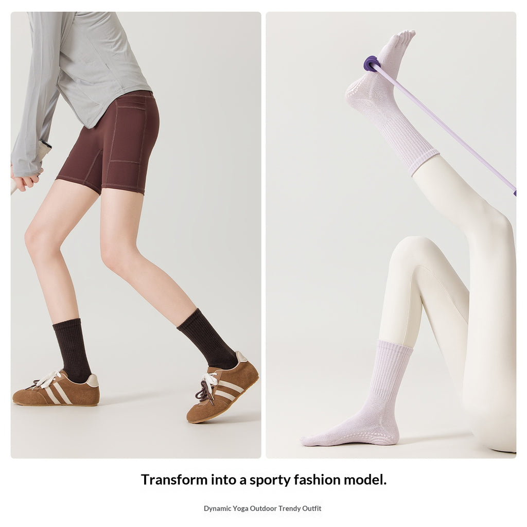 Chaussettes de yoga de printemps d'été à 5 Toe Mid-Calf