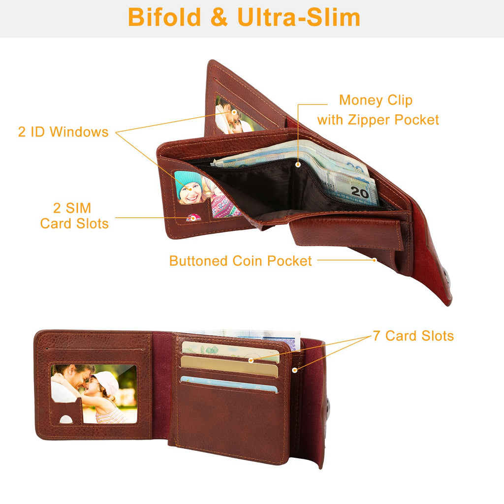 1Pc Hommes portefeuille PU cuir Purse Slim Card Holder Cases avec 2 ID fenêtre de poche