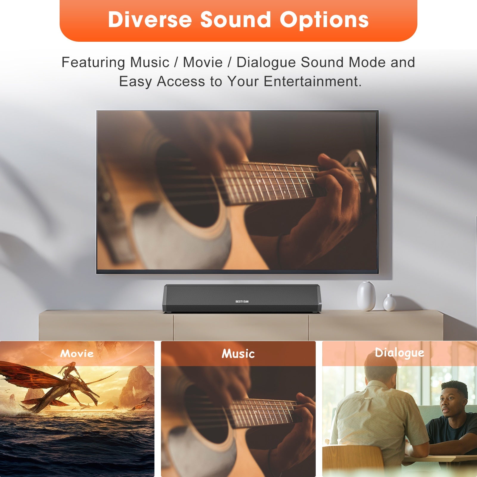 Petit Echo Wall Soundbar Bar TV Haut-parleur sans fil Home Theater 40W High Power Sound Heater