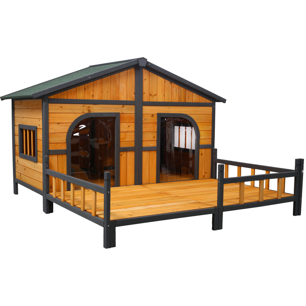 Grande maison de chien en bois extérieur Double XL Kennel de chien avec plancher élevé et porche