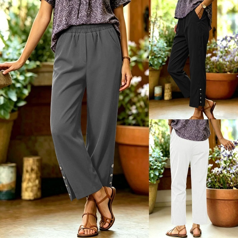Site indépendant European and American Foreign Trade Elastic Waist Croped Straight-leg Tr
