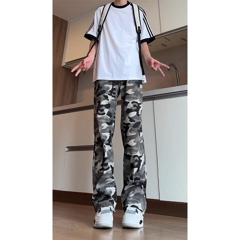 Camouflage Pantalon large à jambe droite