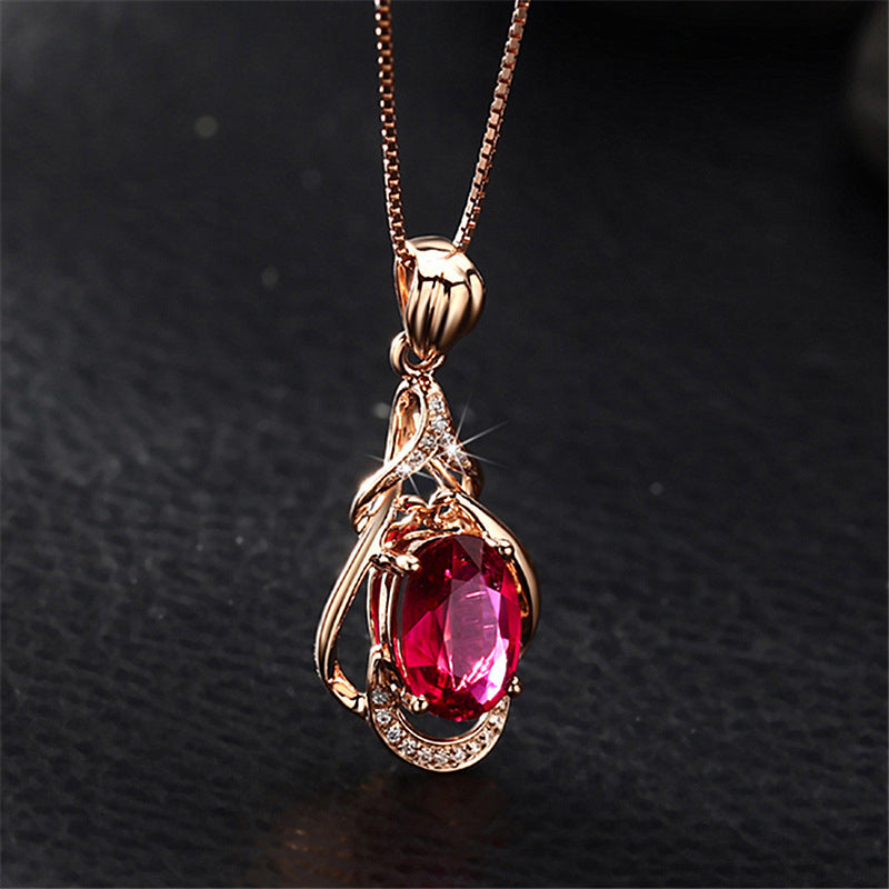 Collier pendentif en pierre gemme couleur Tourmaline rouge style coréen