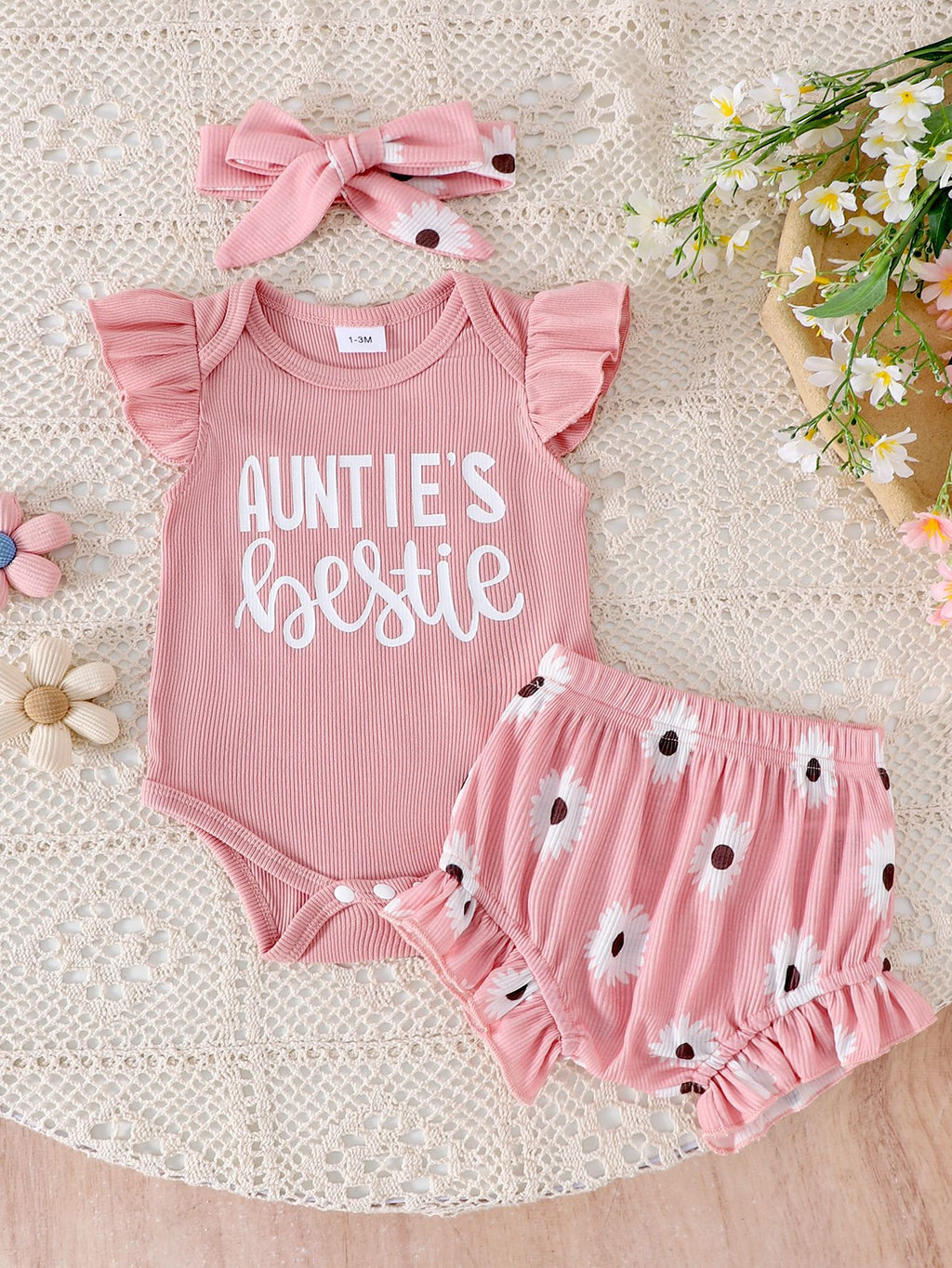 Mignon Cotton Ribbed sans manches Set pour bébé fille