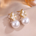 Women Teardrop Cluster Cubic Zirconia Drop Earrings, Round Simulated Pearl Dangle Gold Plated Bridal Ear Jewelry