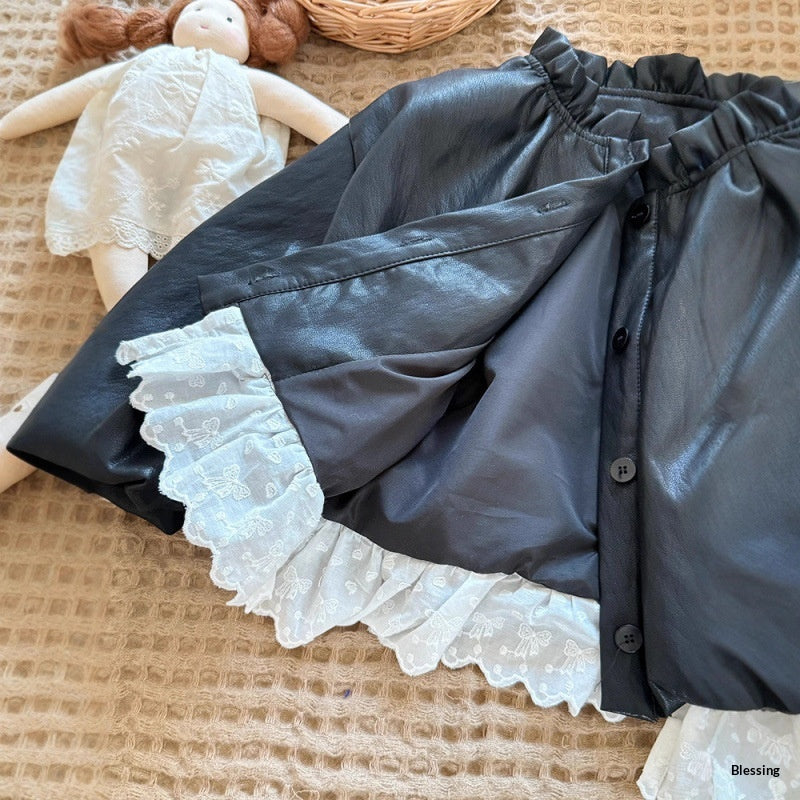 Veste en cuir de patchwork de style forêt d'automne pour bébé fille