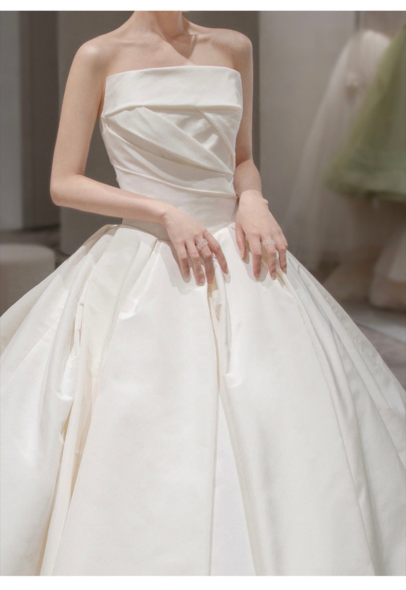 Tube satiné pour femme Top Simple Elegant style français Grande Tail Elegant Robe de mariée
