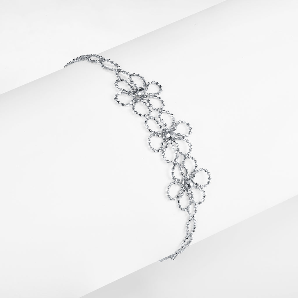 S925 Bracelet de fleurs en argent sterling 20cm réglable 1,8g léger 14mm large 3 C