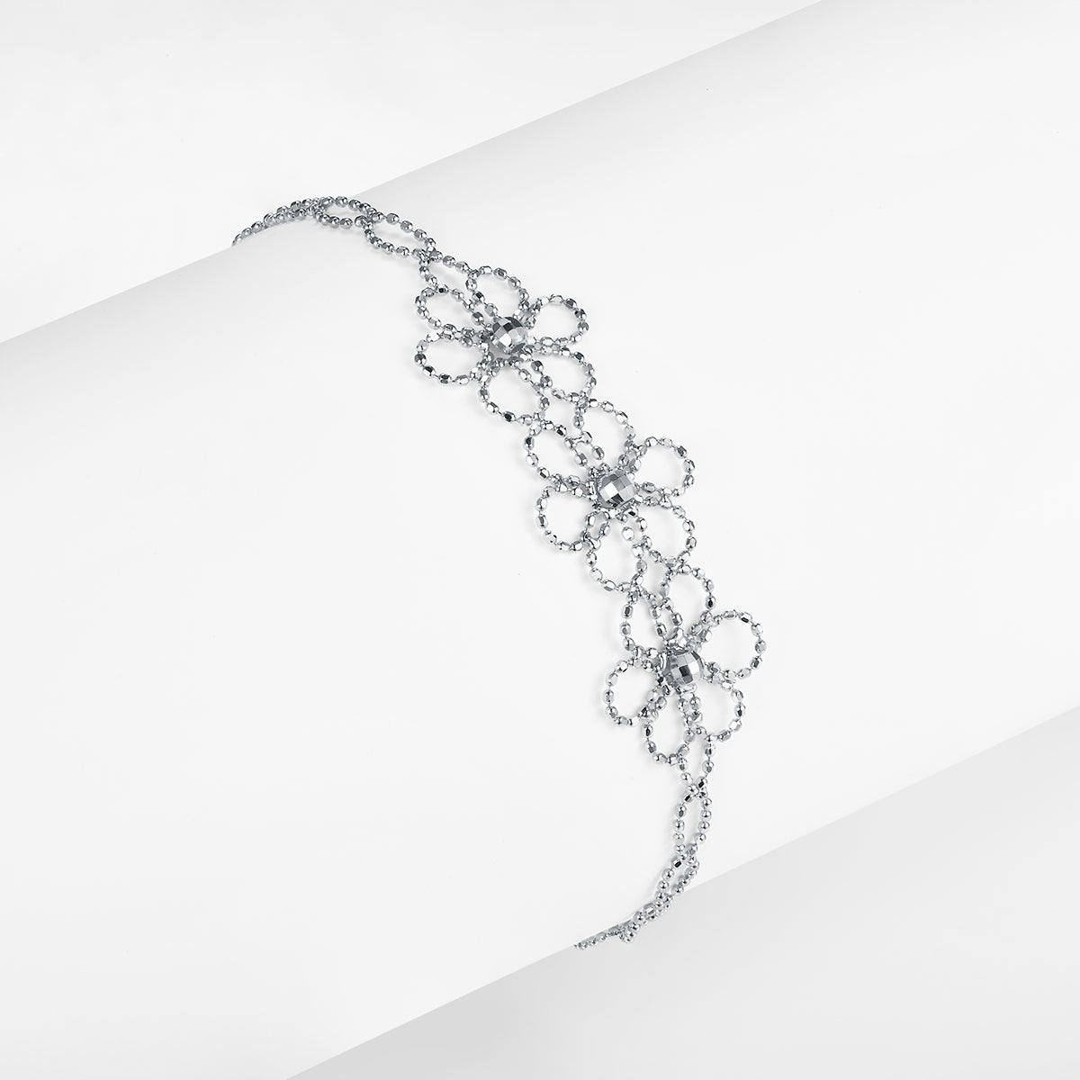 S925 Bracelet de fleurs en argent sterling 20cm réglable 1,8g léger 14mm large 3 C