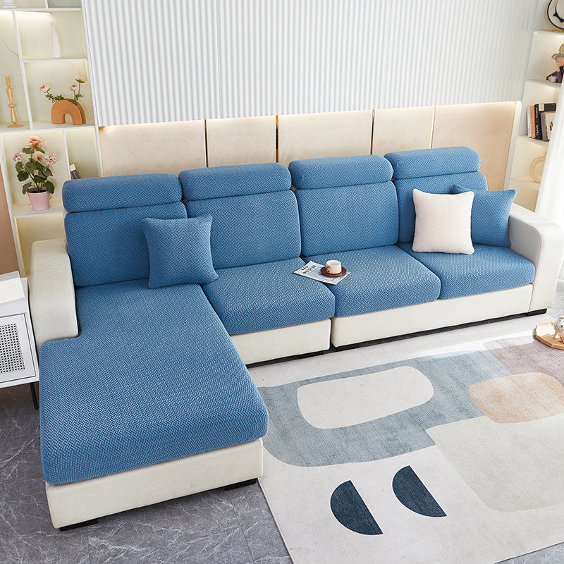 Couvercle simple de canapé Jacquard anti-poussière couleur solide Coussin de siège long de la chaise