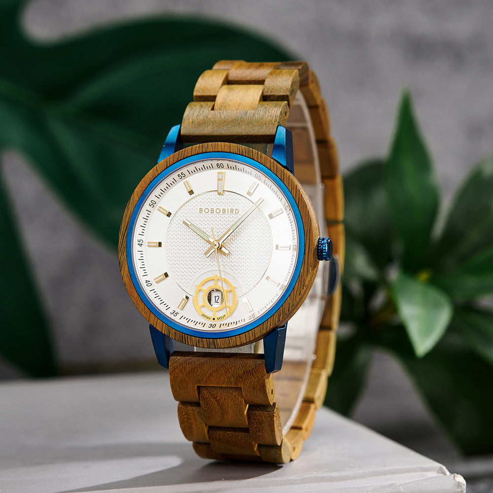 Montre en bois naturel pour homme - Vintage Minimalist Design Montre Quartz Casual pour jeune