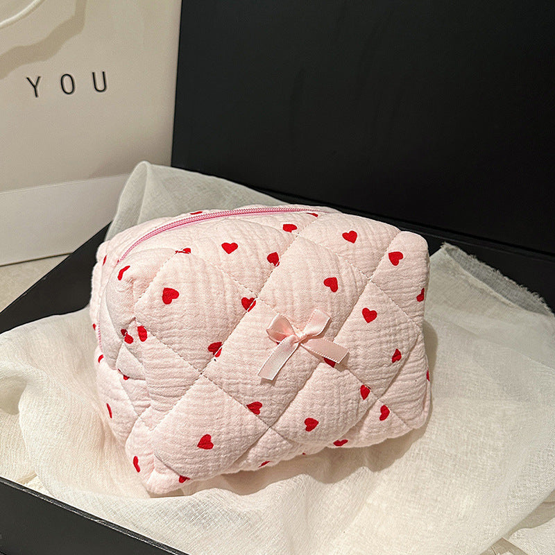 Sac cosmétique en coton brodé en coton rayé