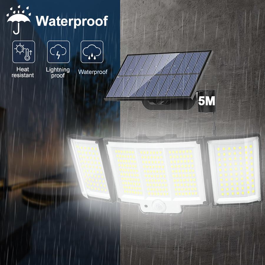 1-Pack lumière solaire extérieure 348-LED détecteur de mouvement avec télécommande 3 têtes