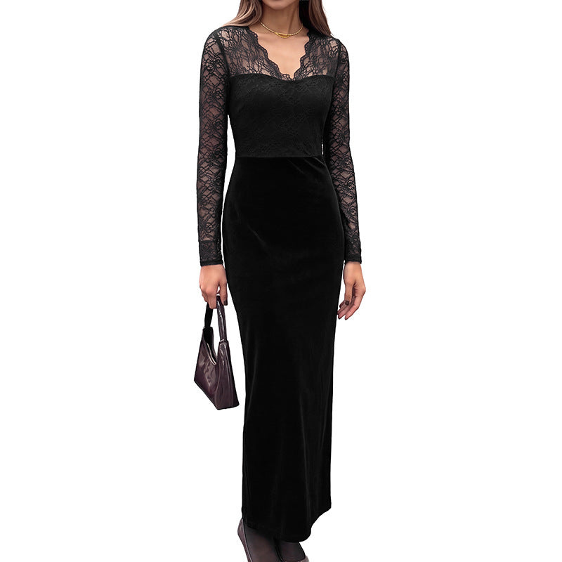 Robe élégante en velours et en dentelle pour femmes