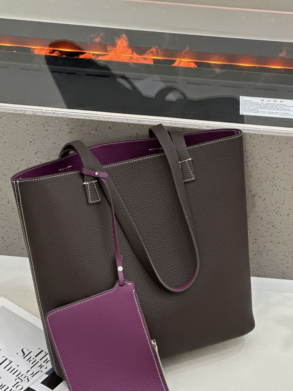 Sac à bandoulière double side style coréen TC Top Layer Sac à seau en cuir de vache Grande capacité ouverte