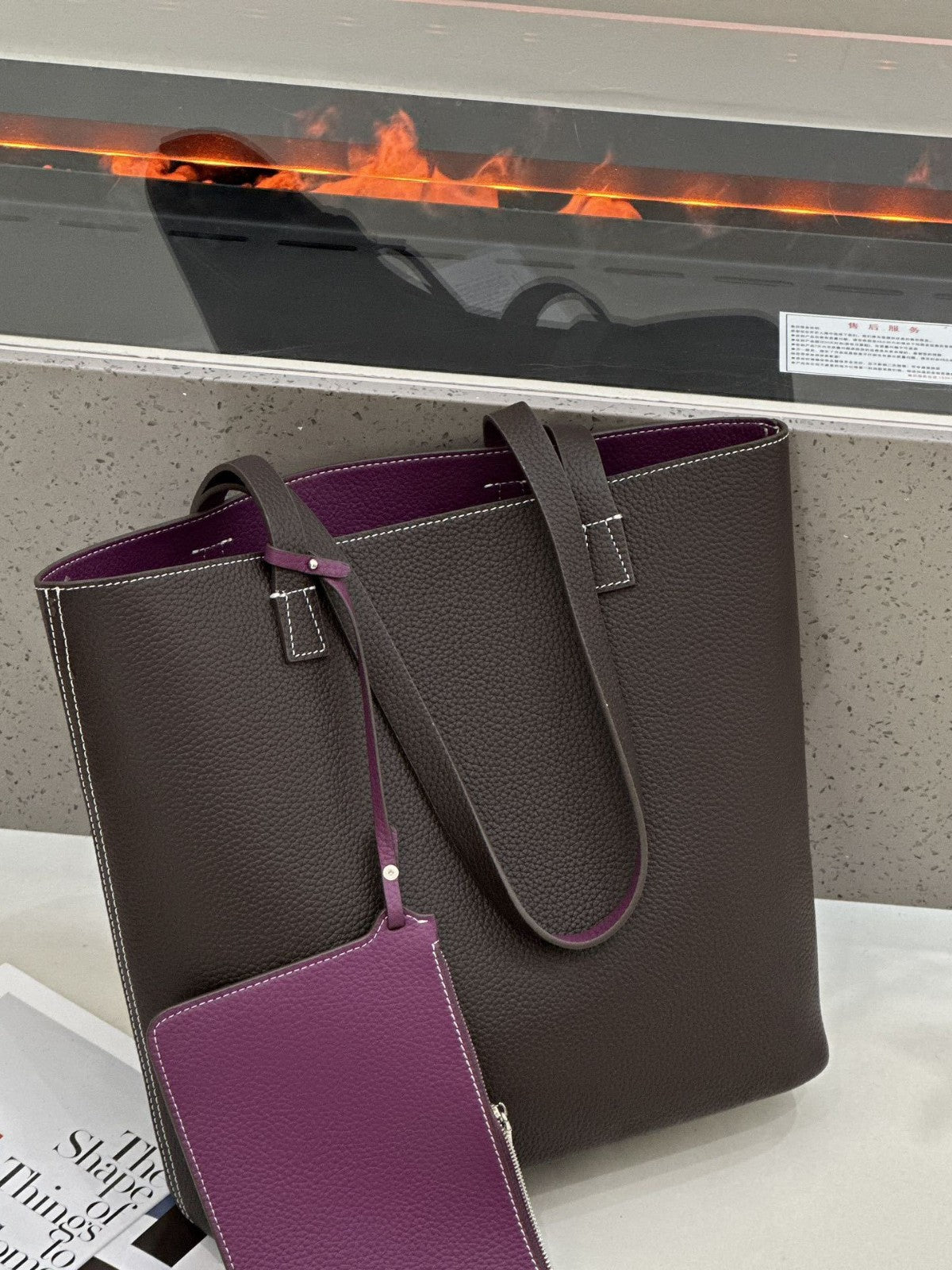 Sac à bandoulière double side style coréen TC Top Layer Sac à seau en cuir de vache Grande capacité ouverte