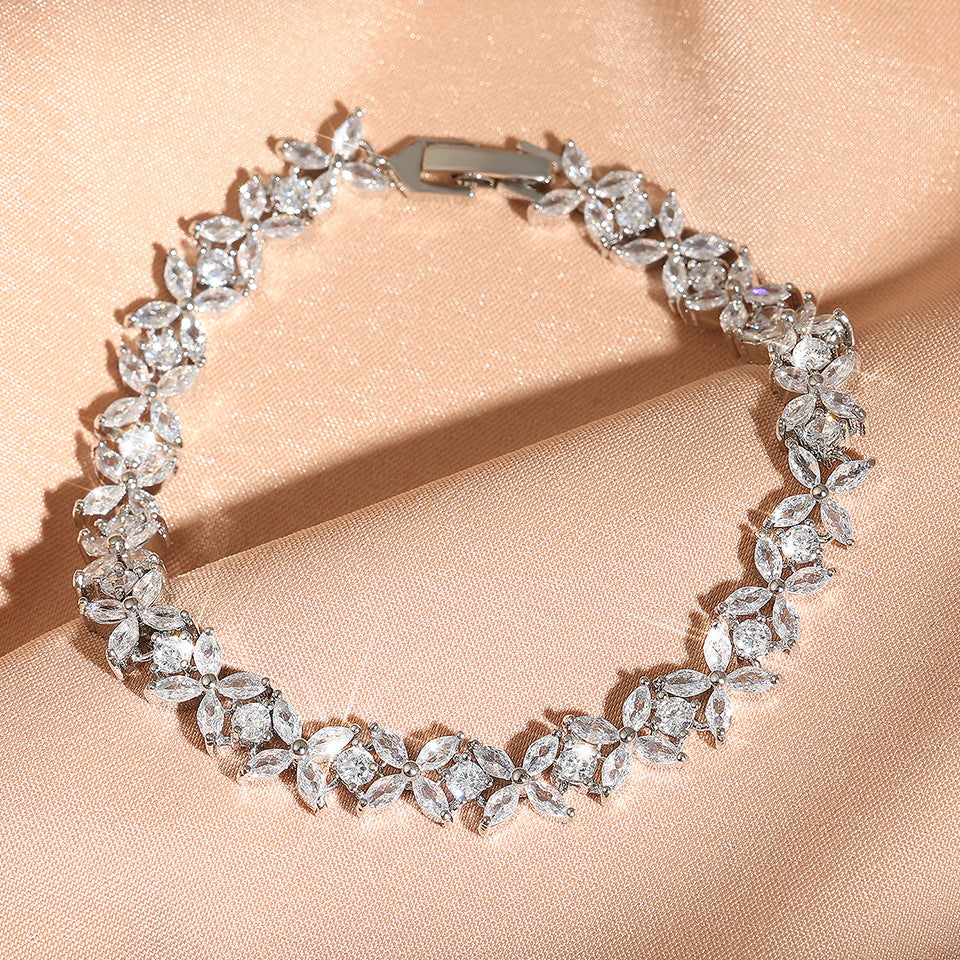 Femmes Marquise ronde CZ Floral bracelet de tennis