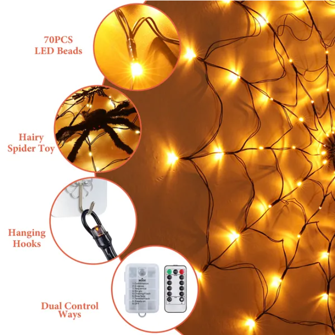 1Pc 3.28FT Spider Web Light avec araignée poilue