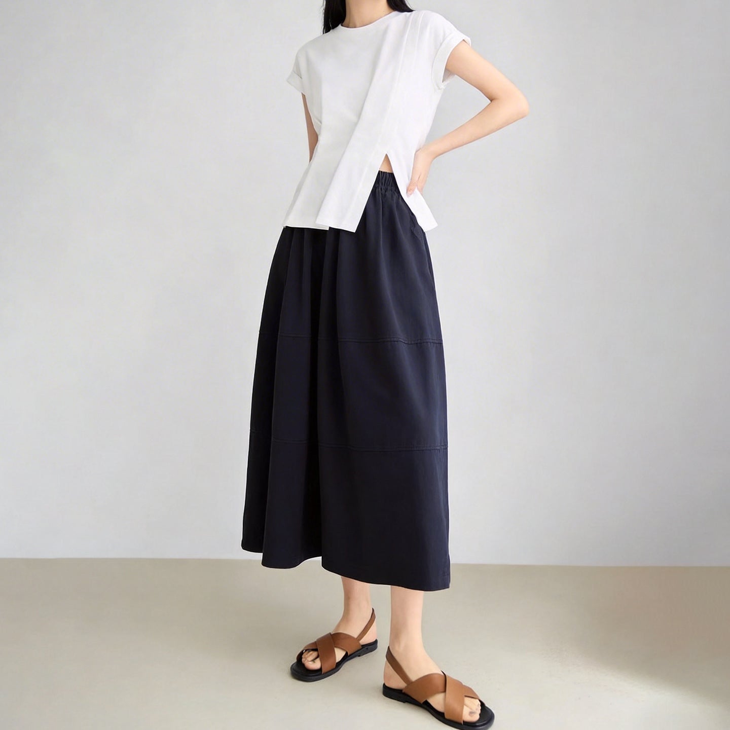 Mid-length Elastic-waist Skirt For Women