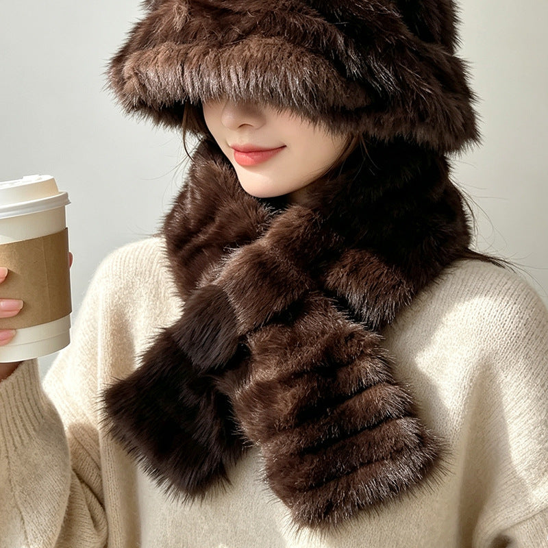 Chapeau chaud d'hiver et jeu d'écharpe - Fashionable et polyvalent peluche écharpe extérieure froide protéger