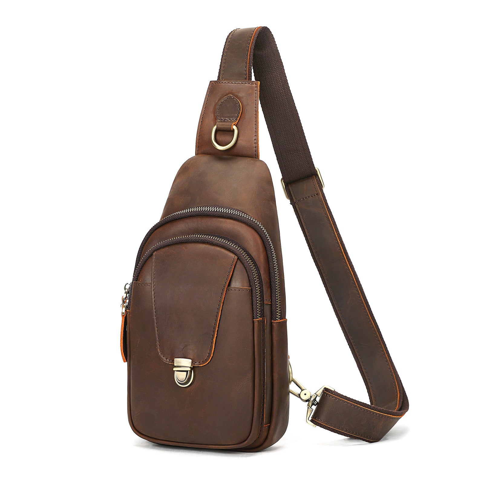 Multifonctionnel poitrine extérieure Casual Crossbody Vintage Crazy Horse Sac à épaule en cuir