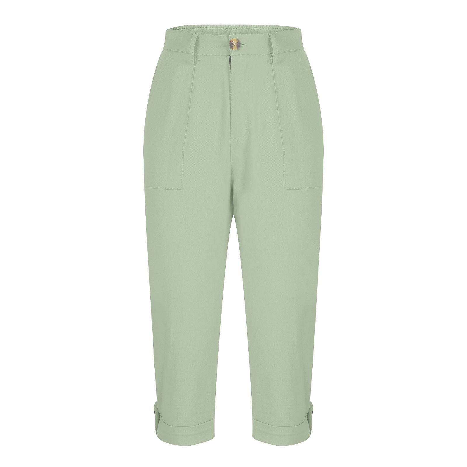 Vêtements de travail en couleur solide pour femmes Pantalons taille bouton Pantalons oreille Design Pantalons de jambes courbés pour femmes