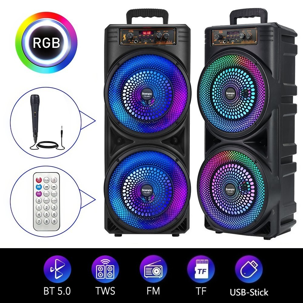 Large haut-parleur Bluetooth sans fil et boîte à musique avec microphone