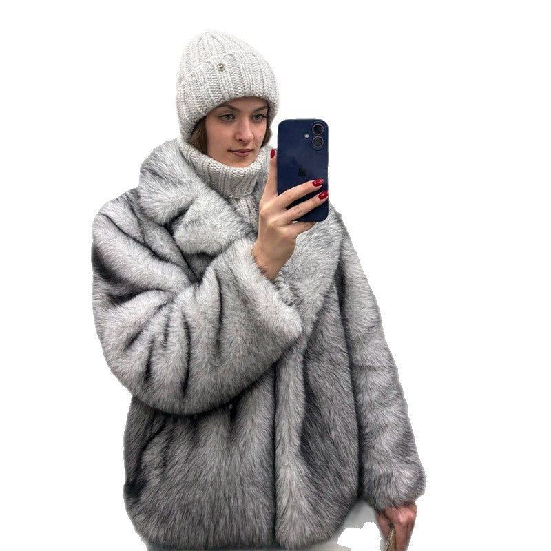 Femmes AutomneHiver chaud Faux fourrure manteau