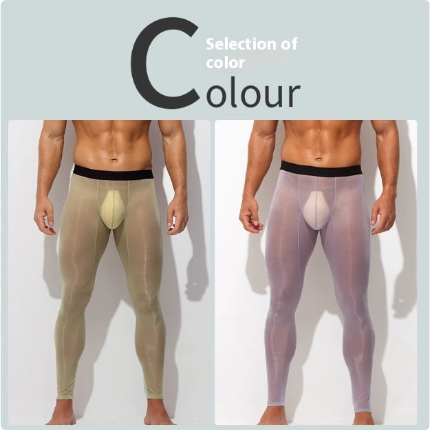 Les hommes ultra-mince soie de glace Skinny taille basse Nude de chair Reflective Slim Leggings
