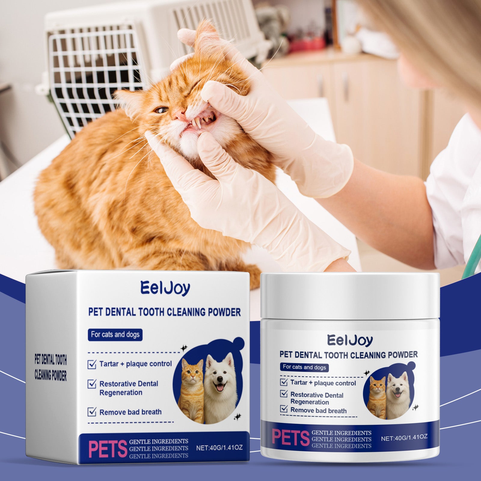 Poudre de nettoyage des dents des animaux de compagnie