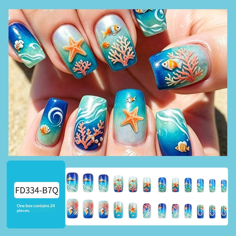 24 Stickers Nail Acrylique Rectangulaire En Bleu Océan Gradient