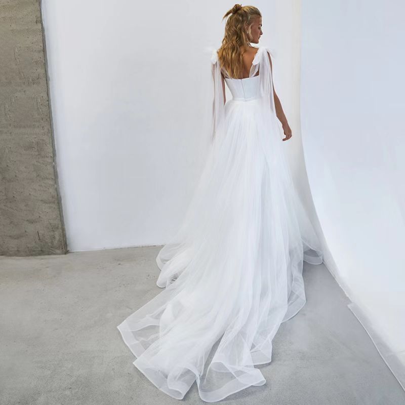 Robe de mariée sans pli de style français avec un arc avec un train Tulle