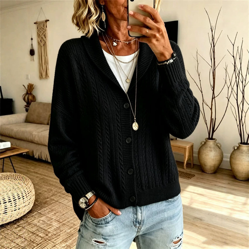 Cardigan à câbles en lapel de couleur solide