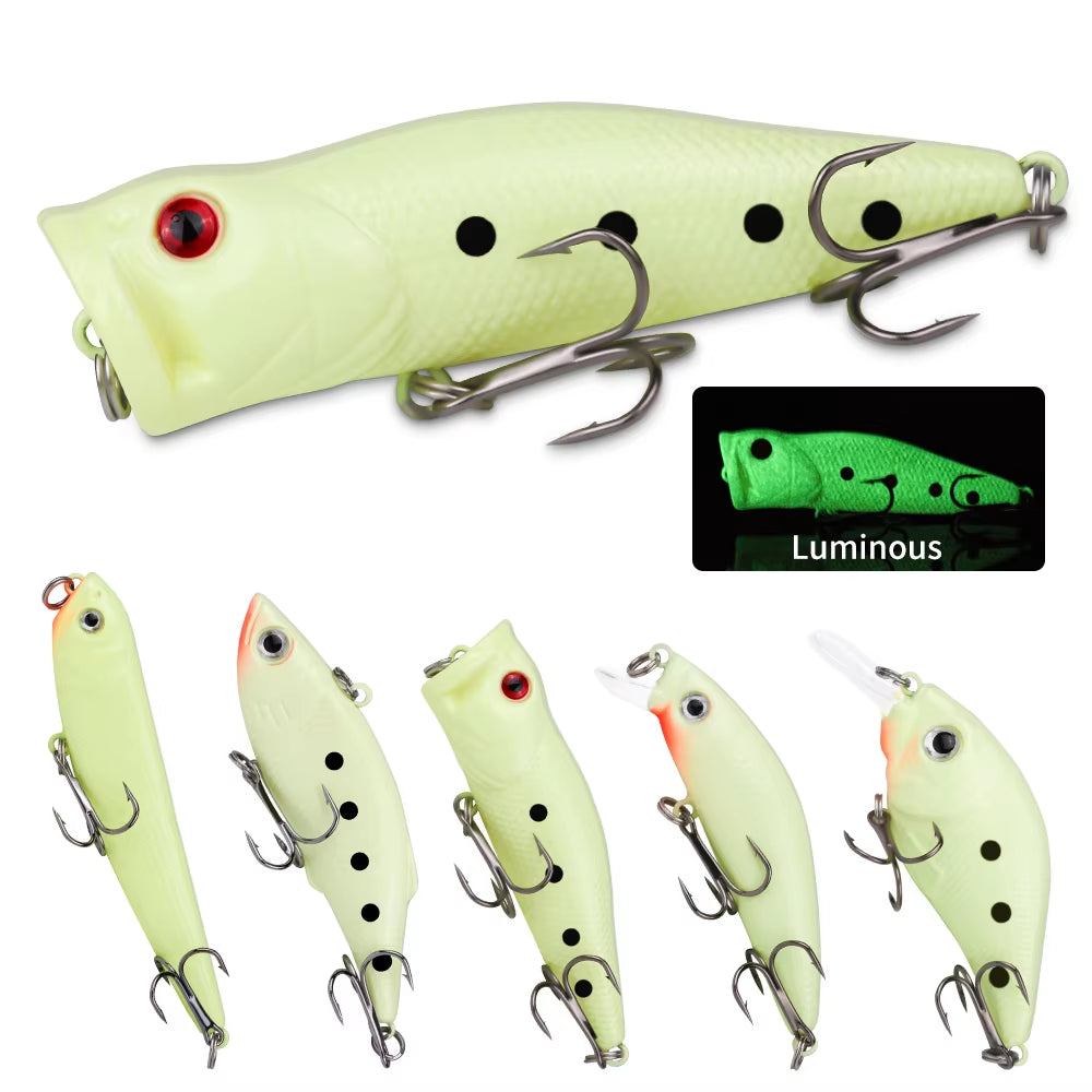 22pcs 1set Lure dure Bait Soft Frog Popper Crayon Minnow VIB Lumineux Lure Kit Durable Hoo