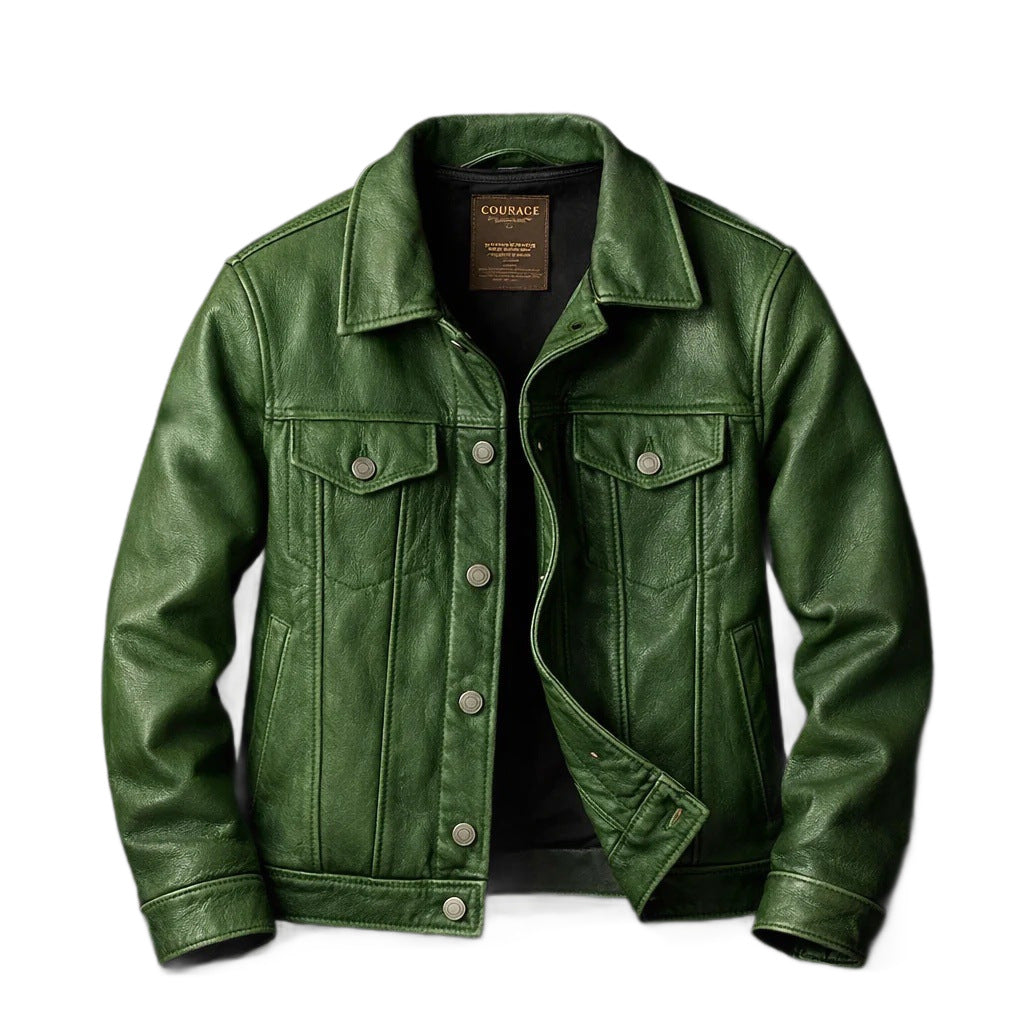 Veste en cuir retro Lapel style américain Vêtements de travail manteau Hommes Veste en cuir