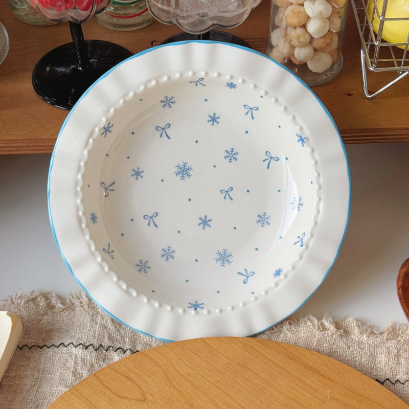 Plaques de repas en céramique à motifs de flocons de neige